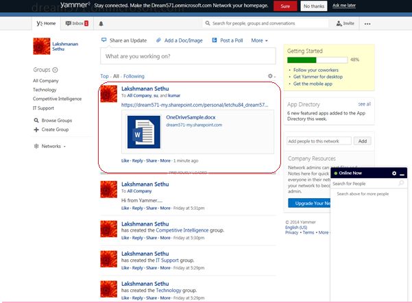 Check your Yammer feed